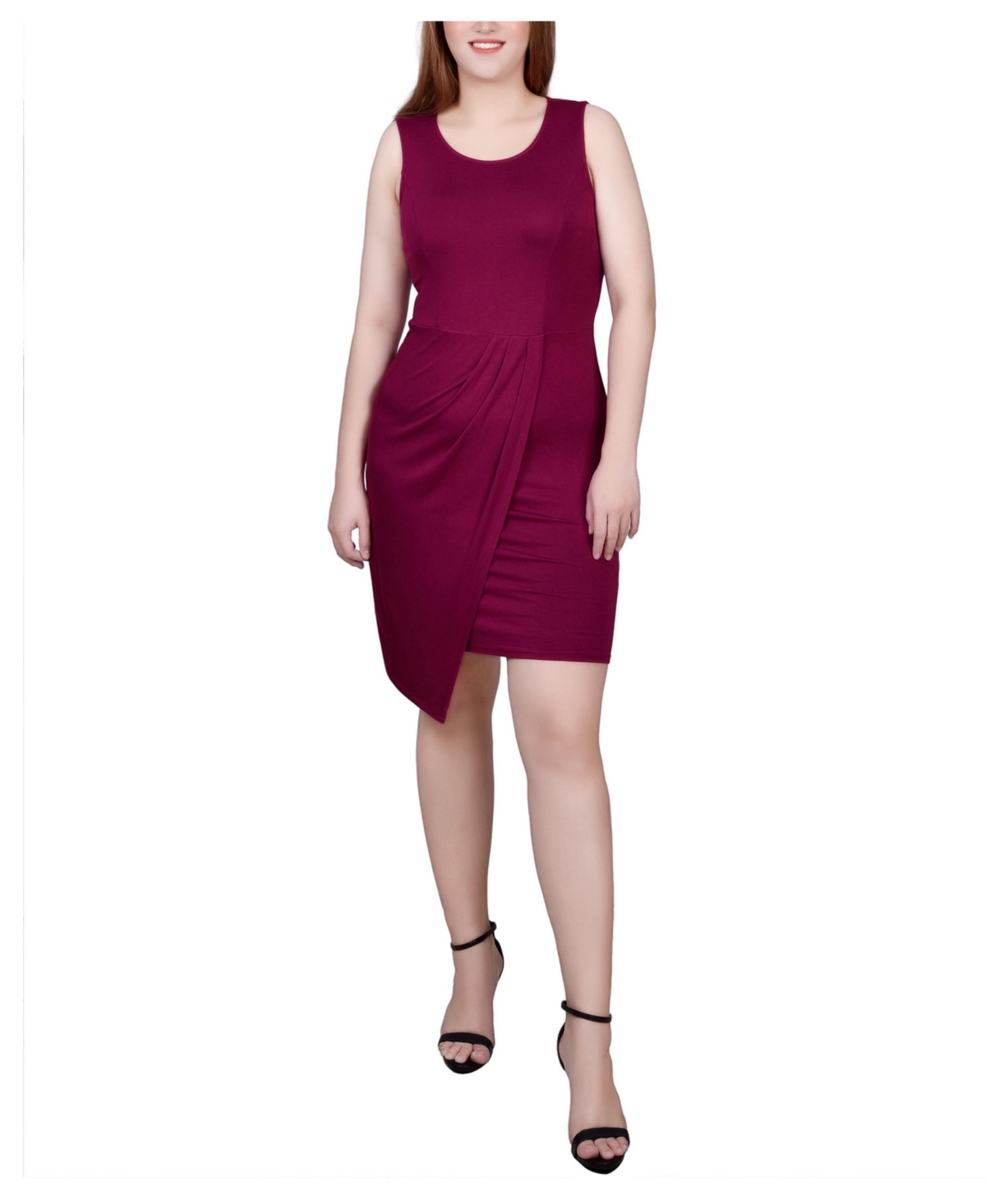 Sleeveless Faux Wrap Skirt Dress - Fuchsia