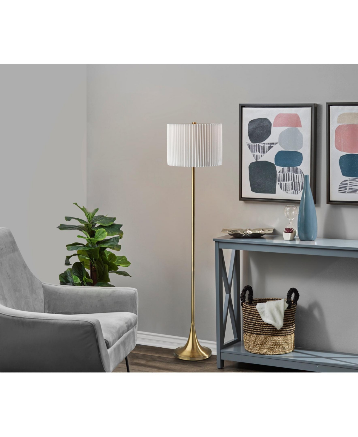 Adesso 60" Eli Floor Lamp In Antique-like Brass