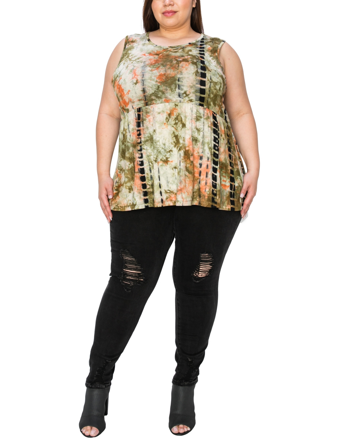 Coin 1804 Plus Tie Dye Peplum Sleeveless Top