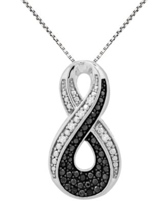 Macy's - Black & White Diamond Infinity 18" Pendant Necklace (1/6 ct. t.w.) in Sterling Silver