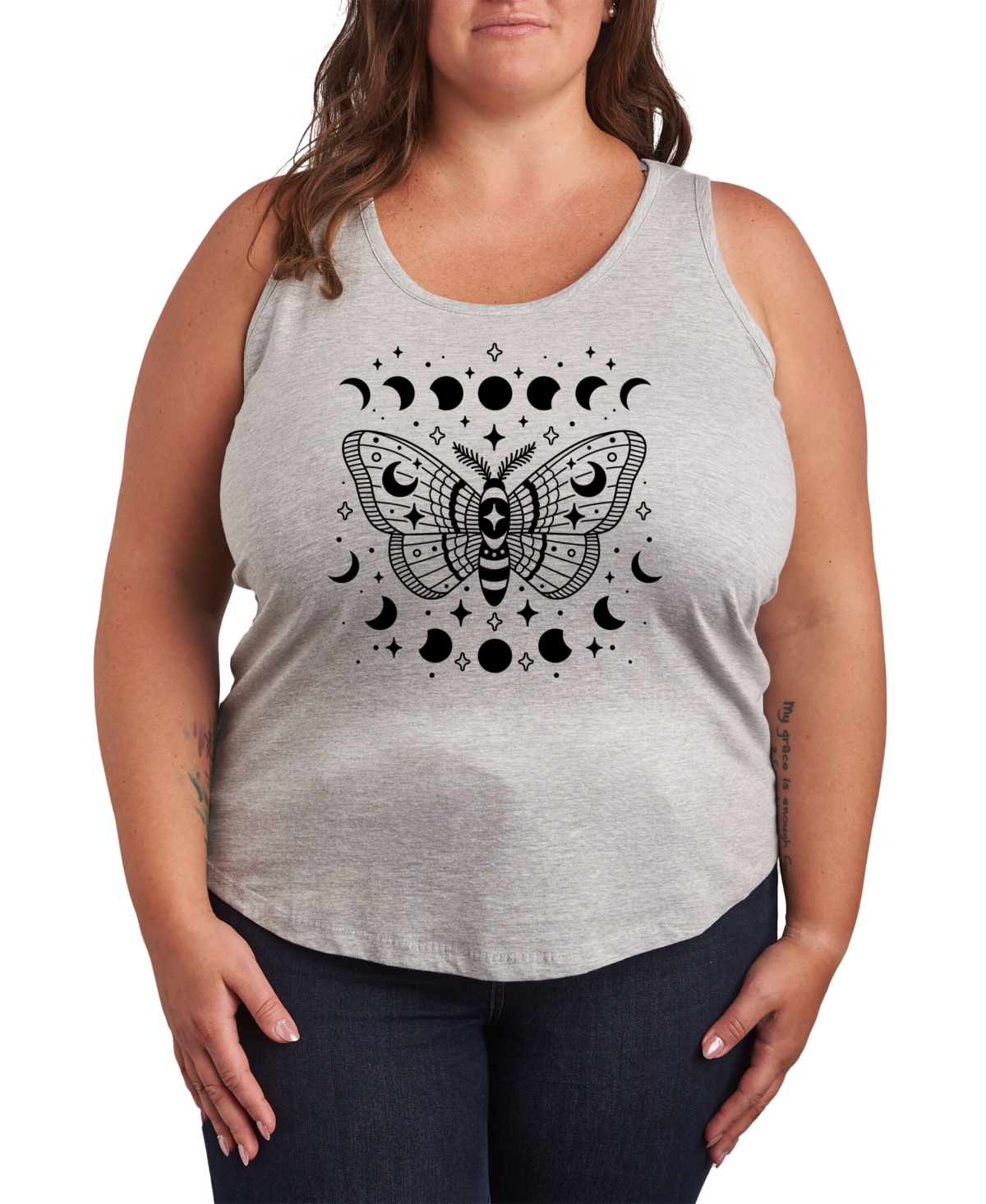Trendy Plus Size Cosmic Butterfly Graphic Tank - Grey