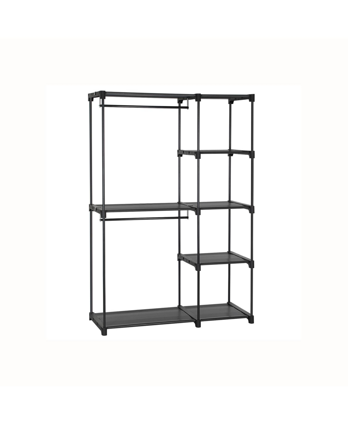 Clothes Rack, Closet Racks for Hanging Clothes, Clothes Wardrobe with 3 Hanging Rods and Shelves - Black