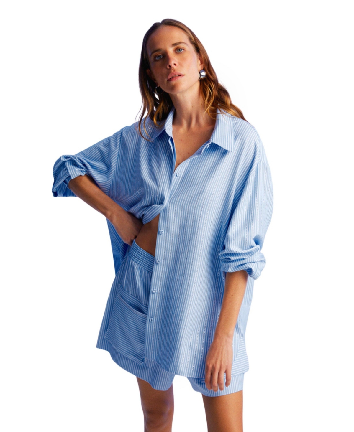 Women's Stone Embroidered Shirt - Blue