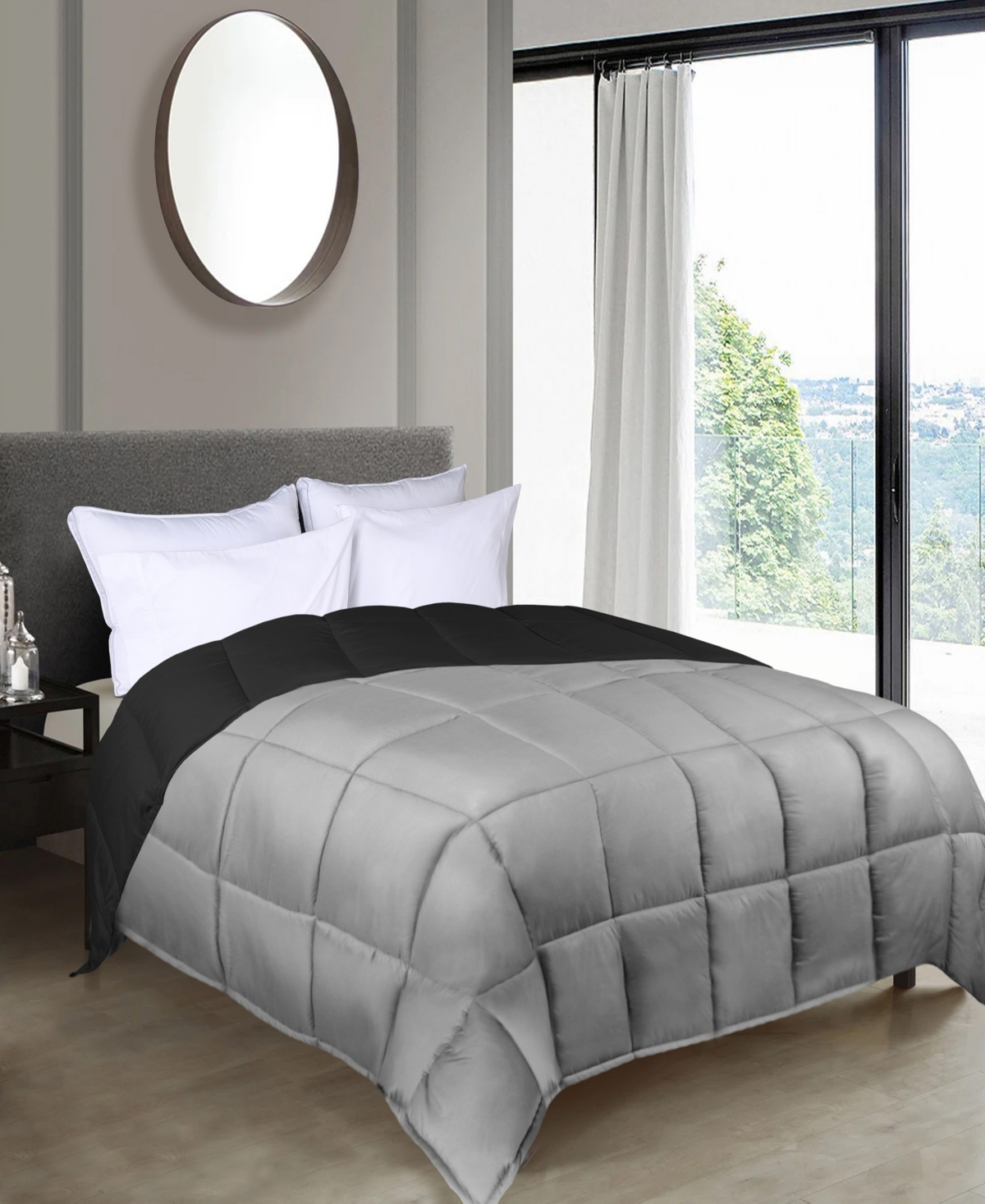 Superior All Season Reversible Comforter, - Black-Grey