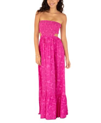 Hurley - Juniors' Hibiscus Strapless Side-Cutout Maxi Dress