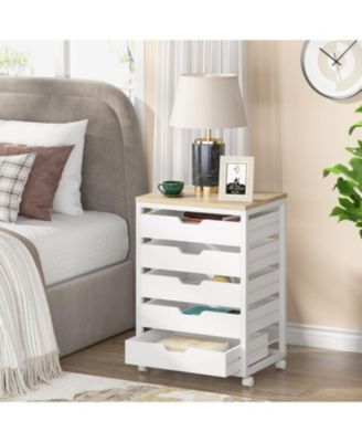 5-Drawer Wood Storage Cabinet with Wheels – Industrial Organizer Cart for Office, Bedroom, Entryway