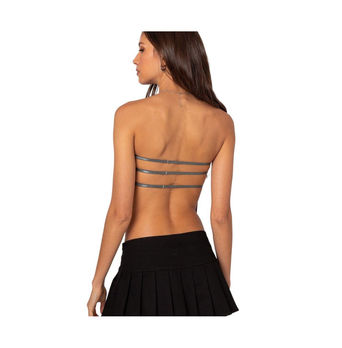 Edikted Women's Pinstripe Open Back Strapless Top - Gray-and-white