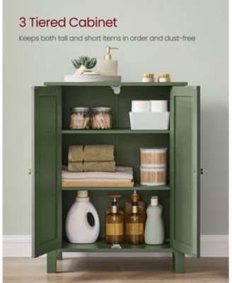Floor Storage Cabinet for Bathroom with 2 Flexible Shelves and Closed Door