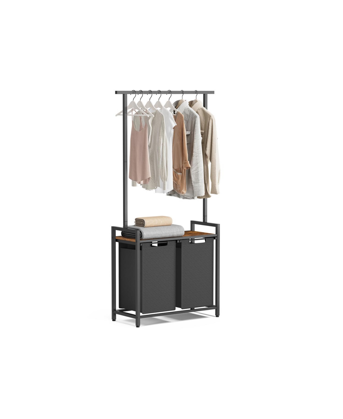 2 Section Laundry Sorter With Clothes Rack - Grey