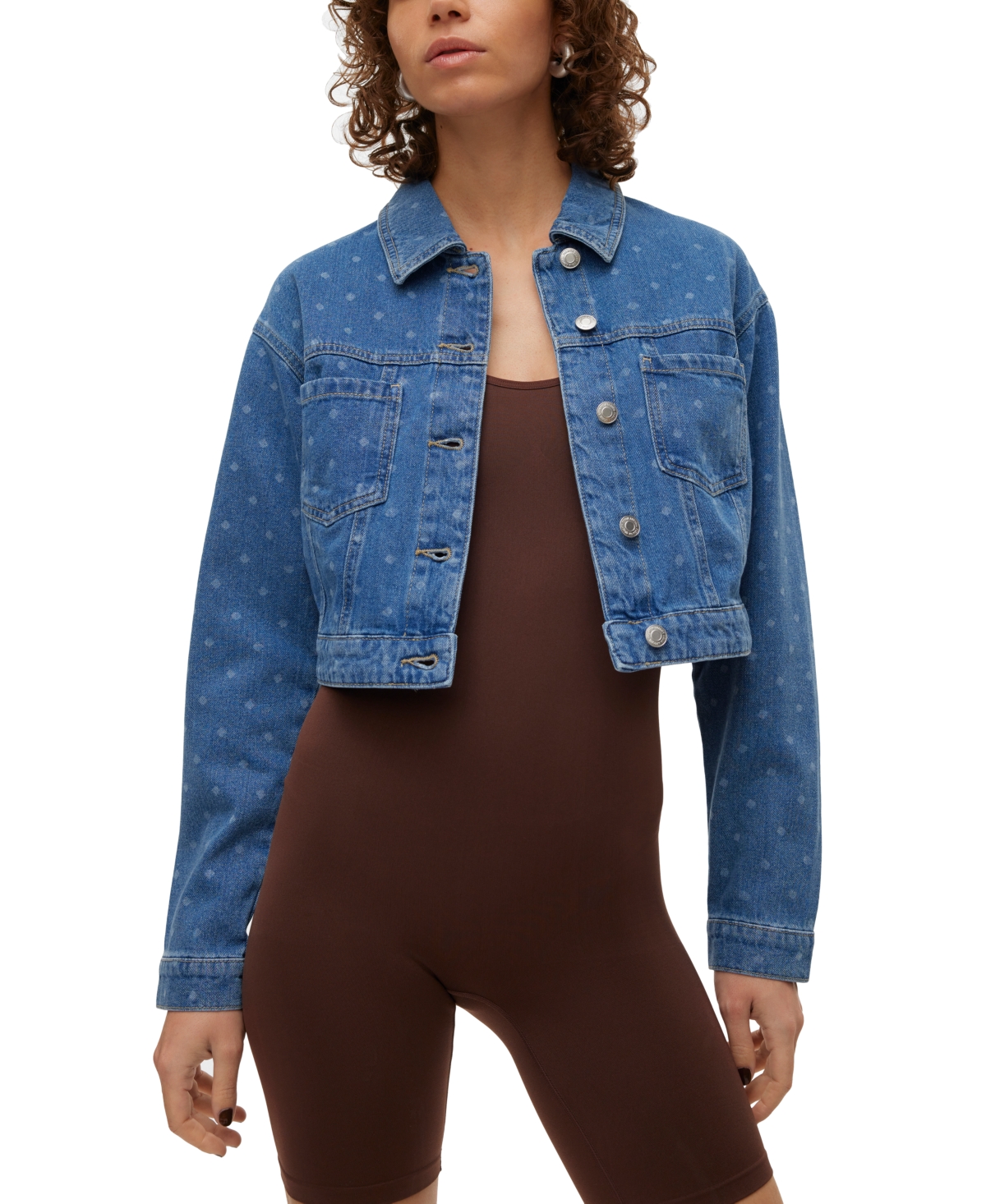Women's Ruby Cropped Printed Denim Jacket - Medium Blu