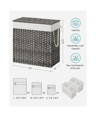 Synthetic Rattan Laundry Hamper with Lid, 2 Sections Removable Liner Bag