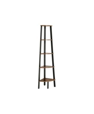 Industrial Corner Shelf, 5-tier Bookshelf, Plant Stand, Wood Look Accent Furniture With Metal Frame
