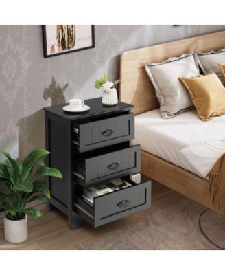 3-Drawer End Storage Wood Side Nightstand