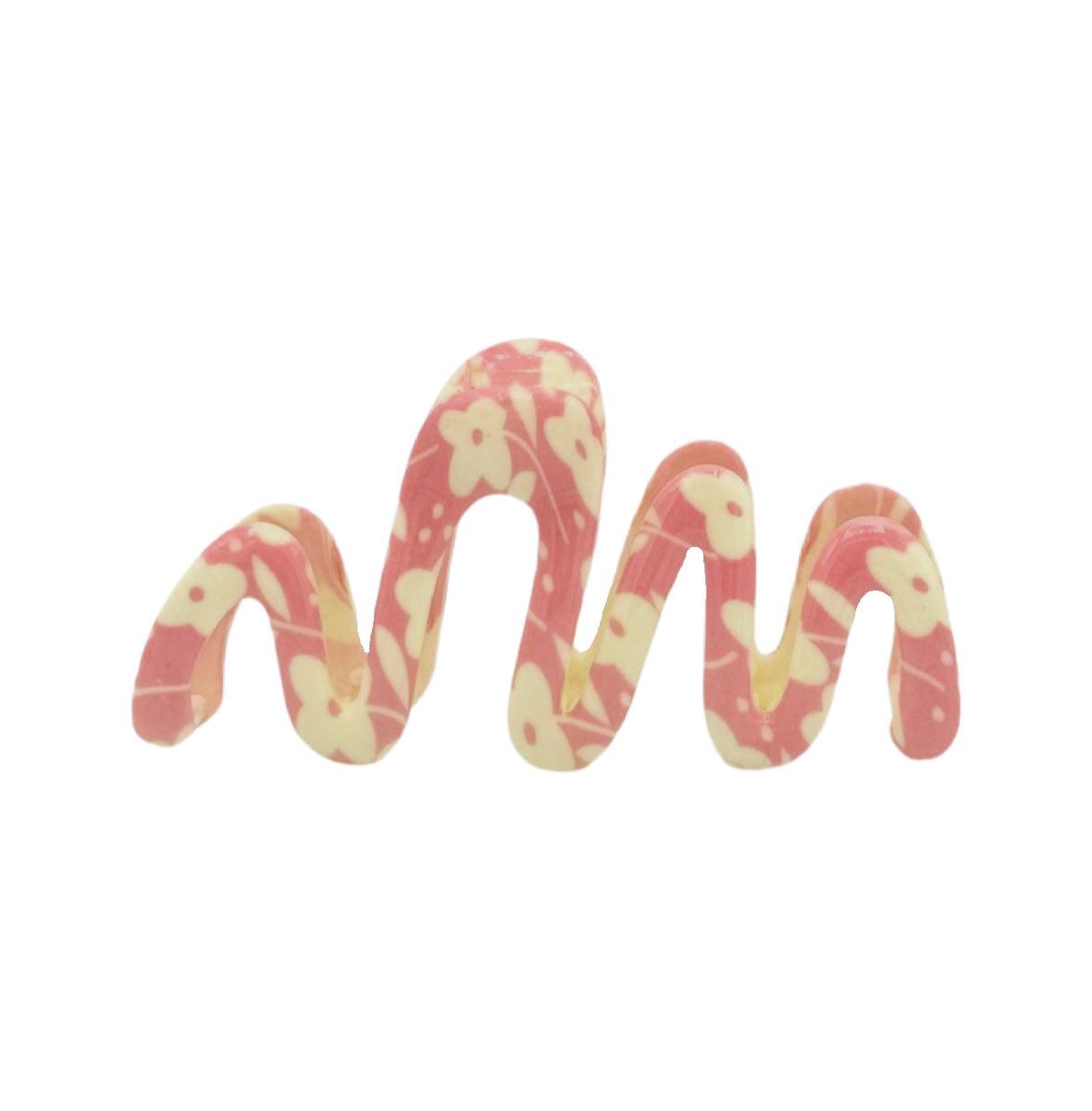 Large Wavy Claw Clip - Pink Squiggles - Pink