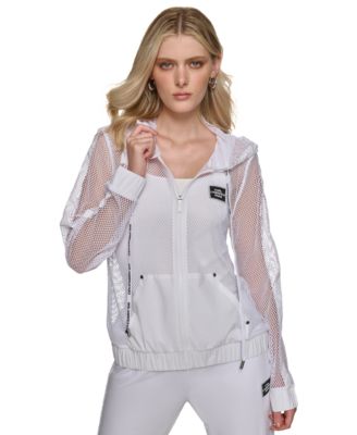 KARL LAGERFELD PARIS - Women's Zip-Front Logo Mesh Hoodie