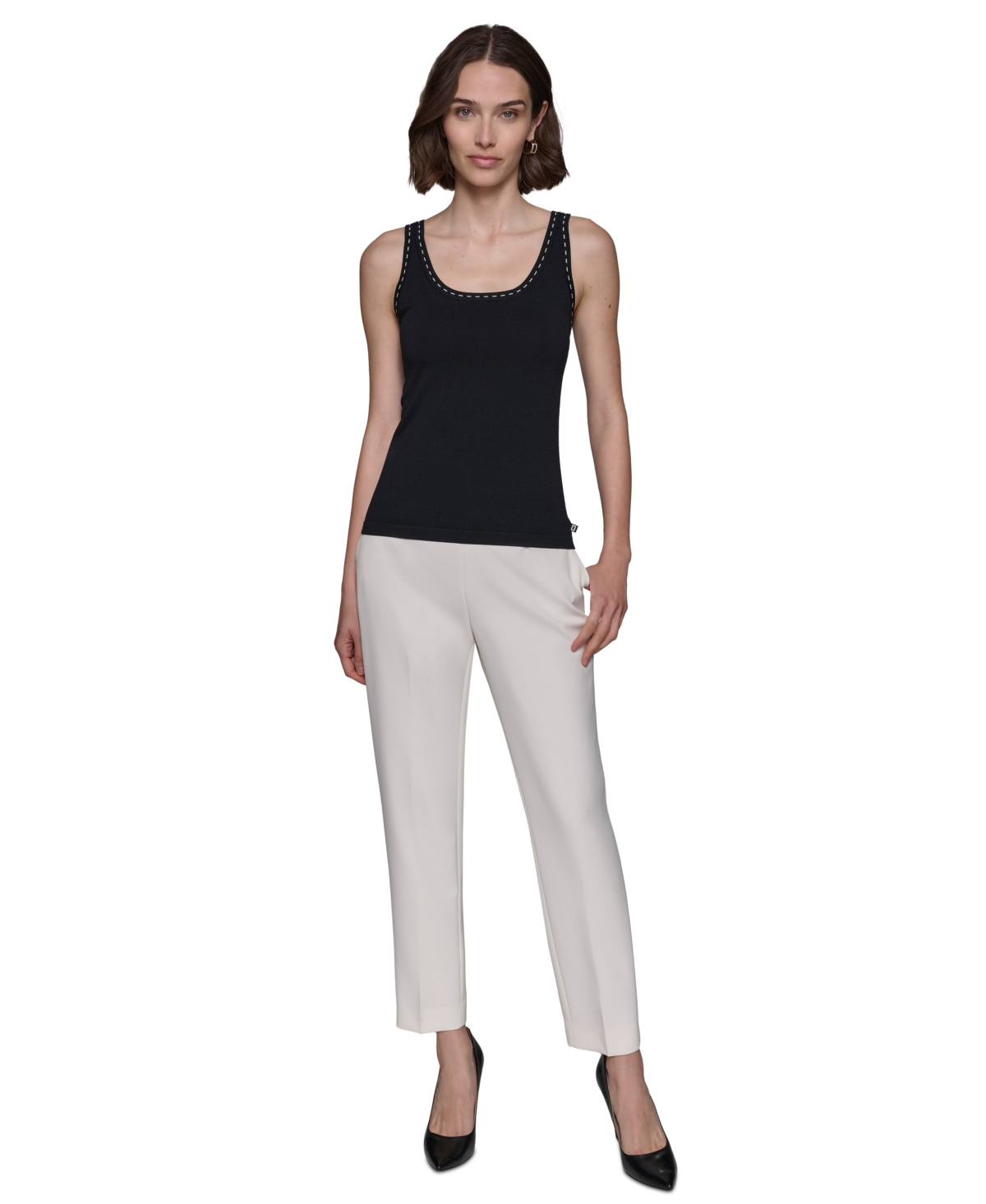 Karl Lagerfeld Women's Stitched Sleeveless Sweater-Knit Top - Bk/sf Wht2
