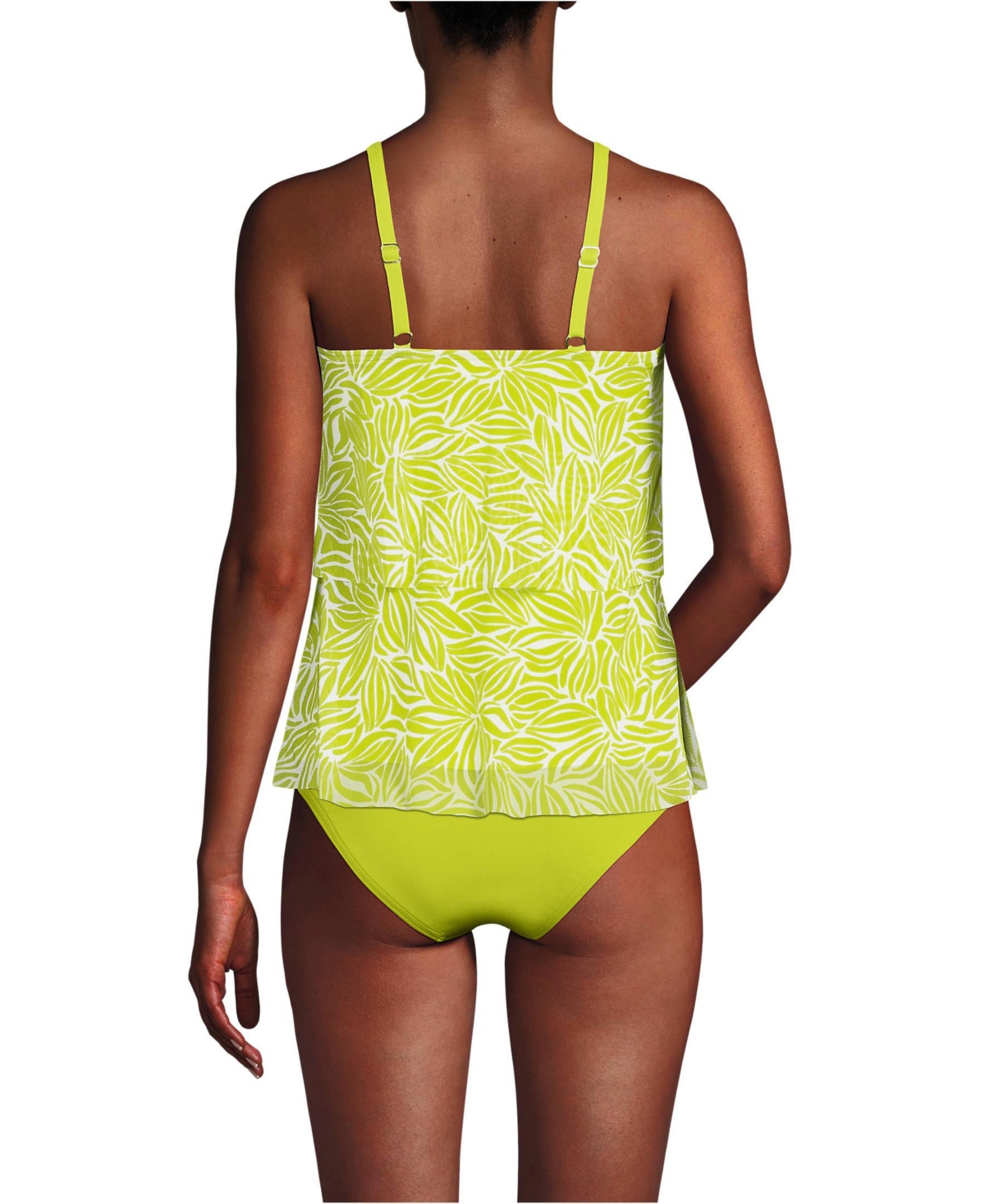 Lands' End Women's Chlorine Resistant Mesh Scoop Neck Tiered Tankini Swimsuit Top -egret abstract floral