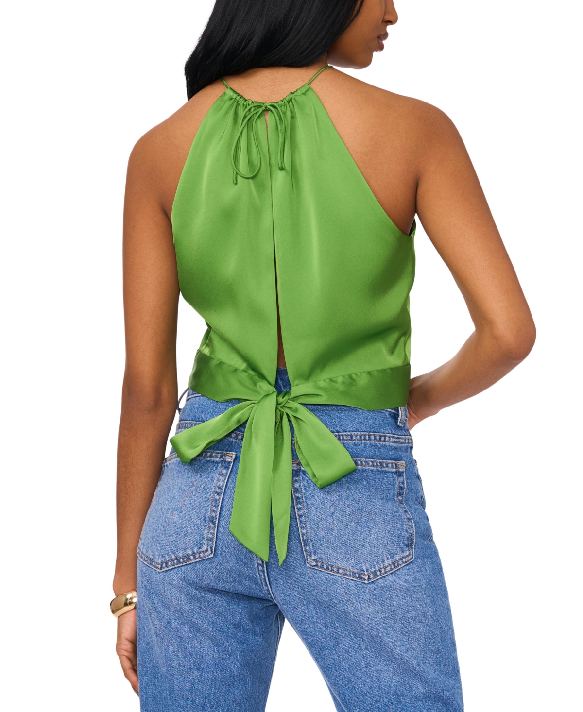 1.state Women's Sleeveless Tie Back Gathered Neck Halter Top