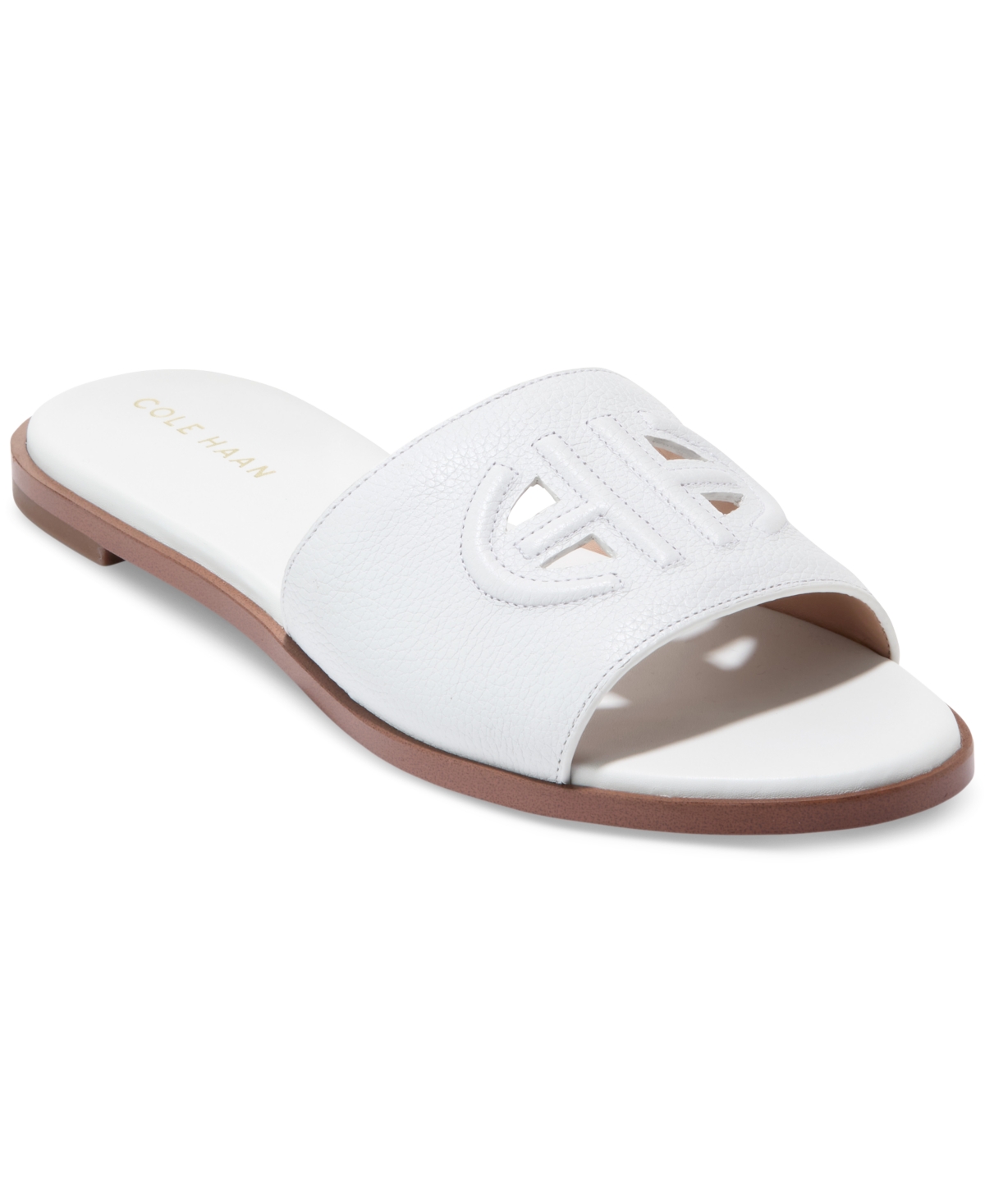 Shop Cole Haan Women's Flynn Logo Slide Sandals In White Leather