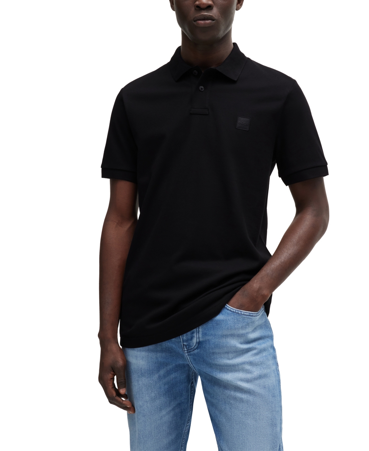 Boss by Hugo Boss Men's Logo Patch Stretch-Cotton Slim-Fit Polo Shirt - Black