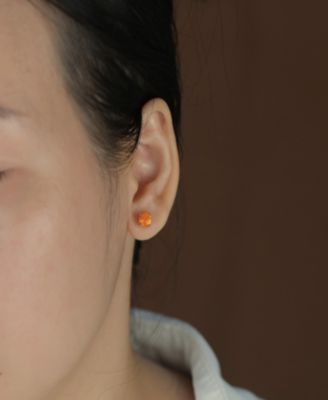 1CT Lab Created Iridescent Blue White Orange Fire Opal Round Solitaire Stud Earrings .925 Sterling Silver 4 Prong Basket Set