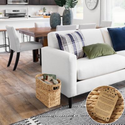 Magazine Holder Basket with Handles, Whitewash - Oval Water Hyacinth Storage Bin for Bathroom, Home Office