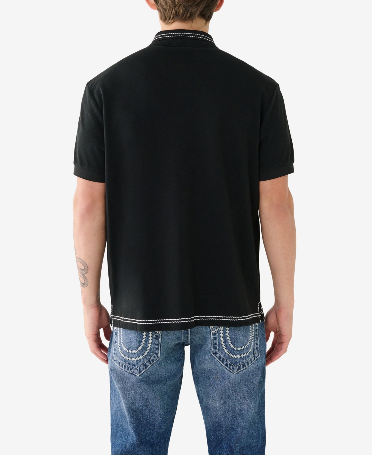 Shop True Religion Men's Big T Embro Polo Shirt In Black