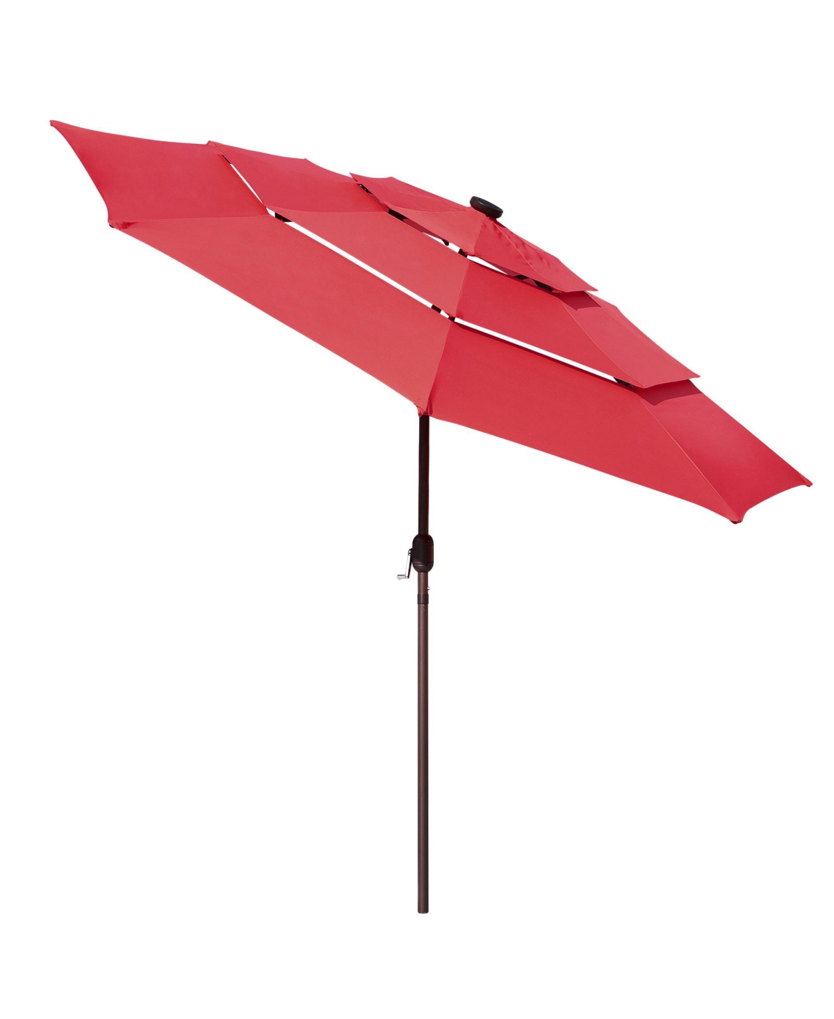 3 Tier Patio Umbrella with Solar Led Crank Tilt Button Outdoor Table Yard - Red