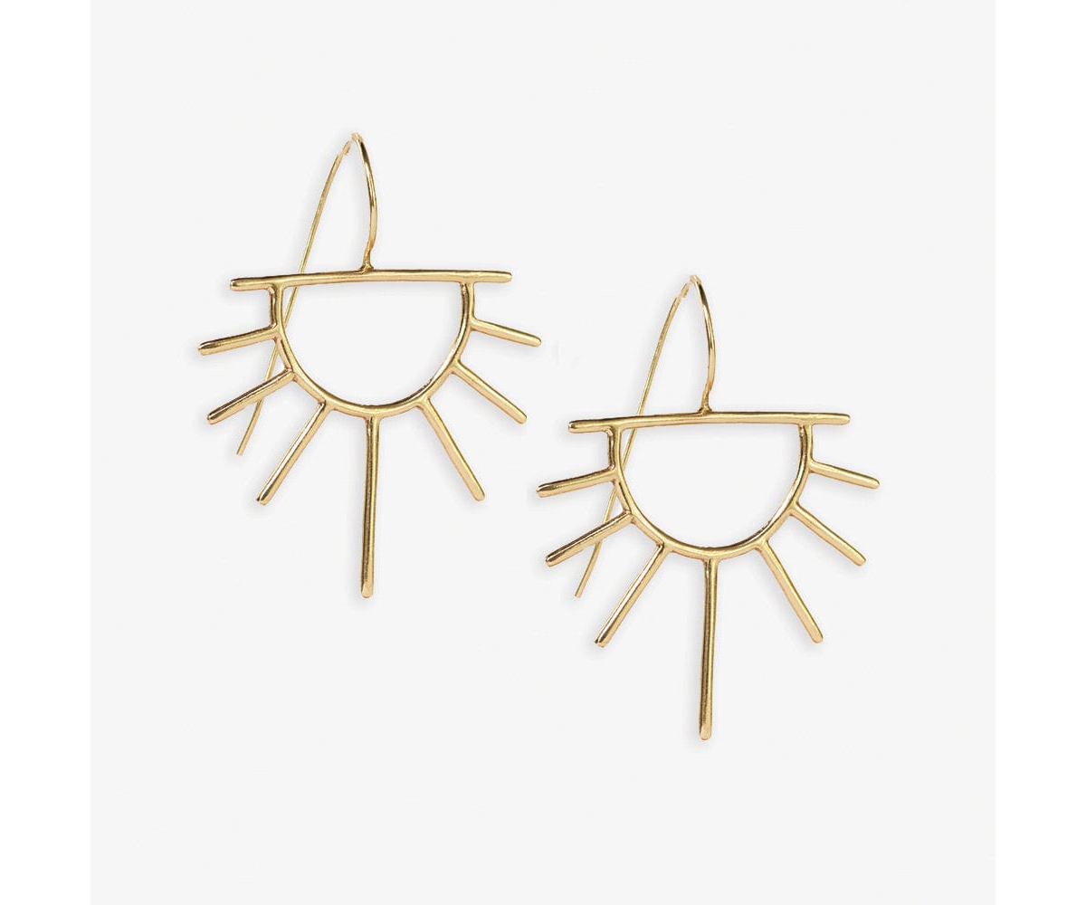 Brass Half Sun Threaded Earrings 2" - Gold