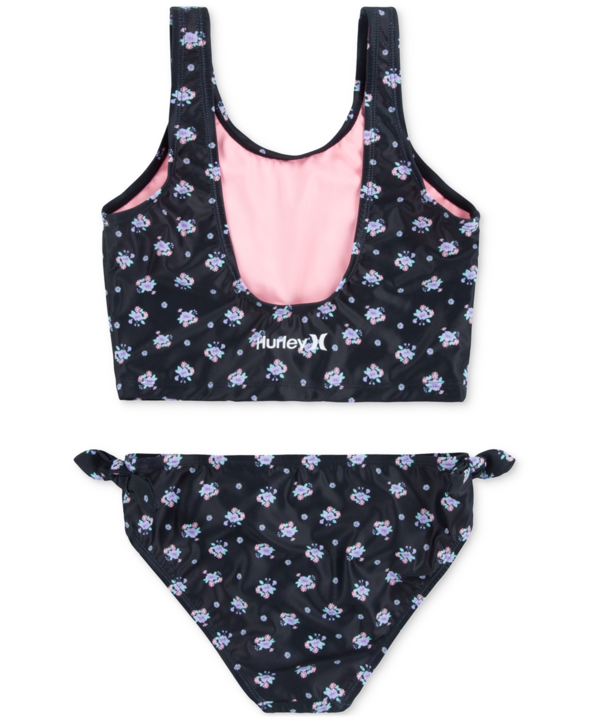 Hurley Big Girls Printed Knot-Detail Tankini Swimsuit, 2 Piece Set - 023Black