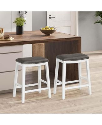26-Inch Bar Stool Set of 2 Counter Height Saddle Stools with Upholstered Seat