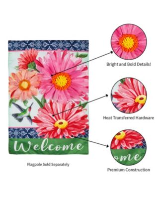 Gerberas and Hummingbird Garden Linen Flag 12.5 x 18 Inches Indoor Outdoor Decor