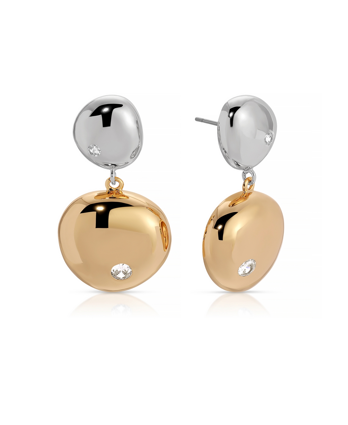 Polished Double Pebble Drop Earrings - Mixed Metal