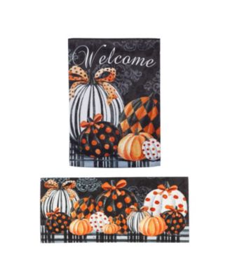 Elegant Pattern Pumpkins Set of 2 Garden Flag and Sassafras Doormat Bundle Set