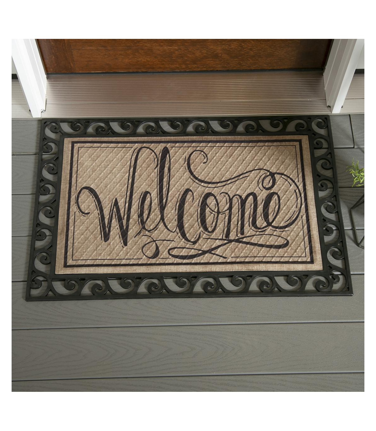 Evergreen Scroll Cutout Embossed Floor Mat Indoor Outdoor Rubber Tray Fits Embossed Doormats Size- Black