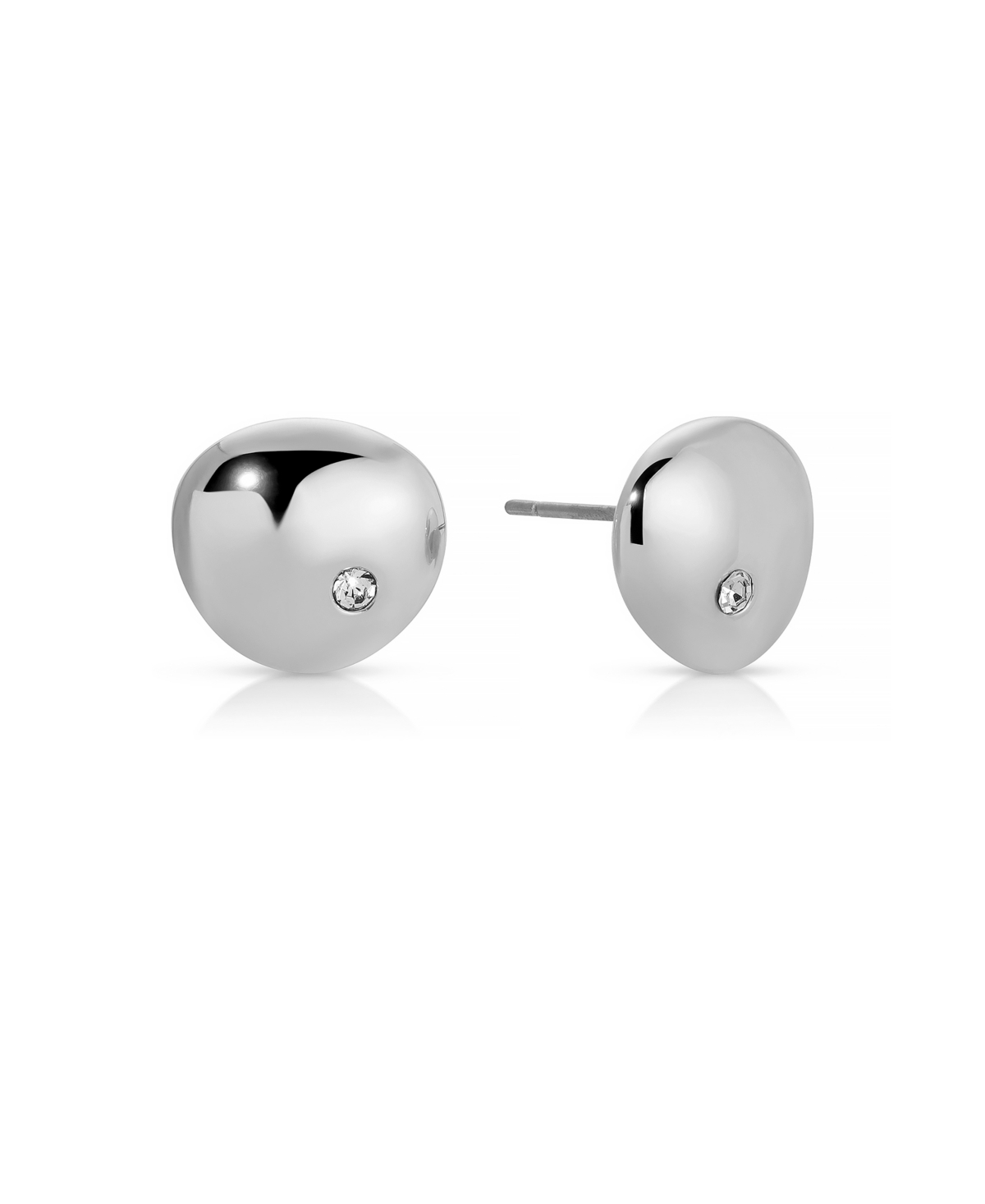 Polished Pebble Single Crystal Stud Earrings - Rhodium