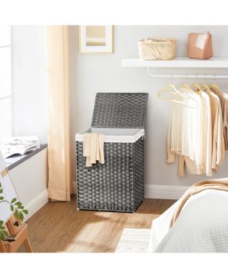 Handwoven Laundry Basket With Lid, Rattan Divided Clothes Hamper With Handles