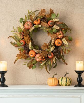 24"D Fall Pumpkin Leaf Floral Wreath