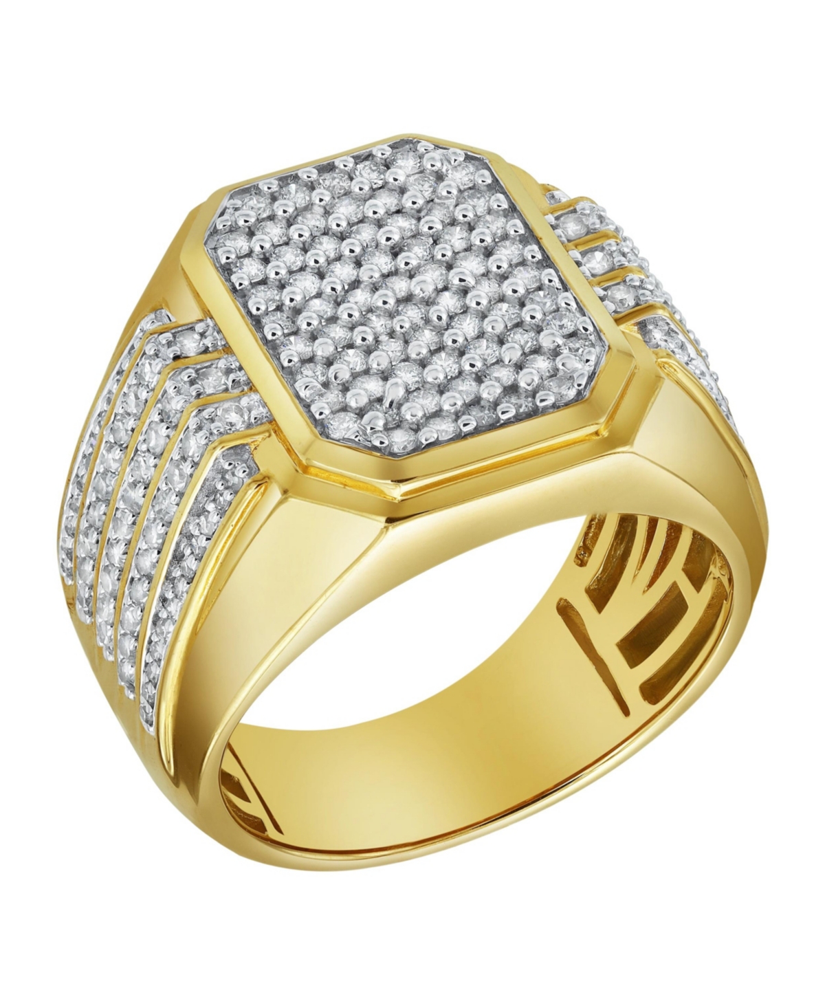 HexWall Natural Certified Diamond 1.3 cttw Round Cut 14k Yellow Gold Statement Ring for Men - Yellow