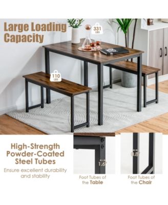 3 Pieces Dining Table Set with 2 Benches for Dining Room Kitchen Bar