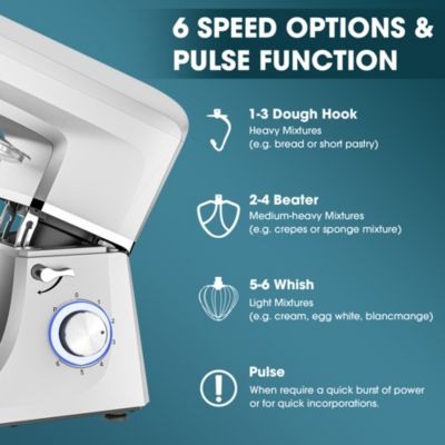 7.5 Qt Tilt-Head Stand Mixer 6 Speed with Egg Whisk, Dough Hook & Whisk