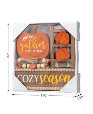 10.75"L Set of 4 Fall Wooden Word Signs Tiered Tray Table D&eacute;cor