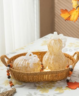 6"D Fall Amber Dots Round Glass Pumpkin