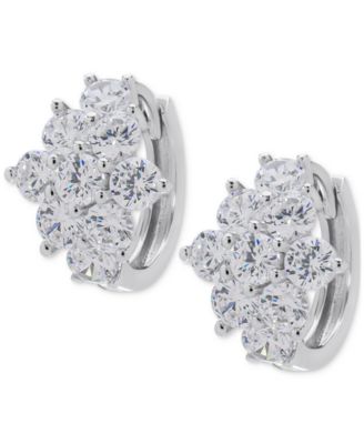 Macy's - Lab Grown White Sapphire Flower Cluster Extra Small Huggie Hoop Earrings (2-3/4 ct. t.w.) in Sterling Silver, 0.47"