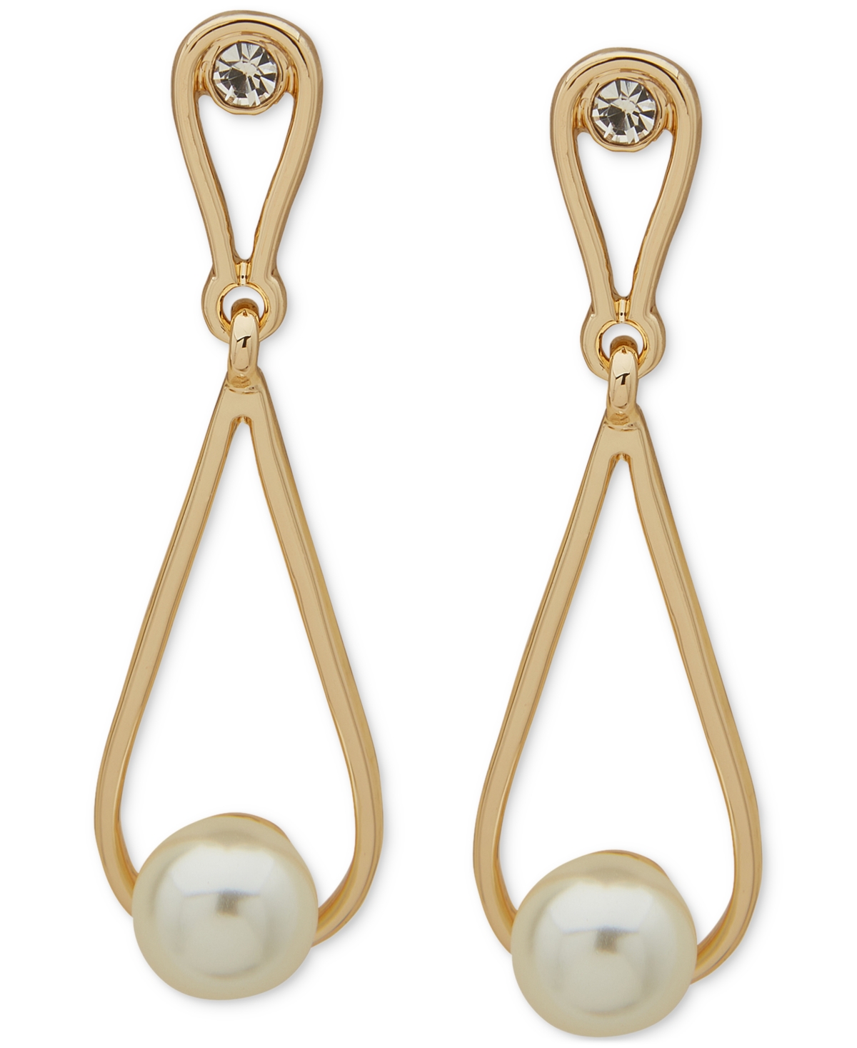 Gold-Tone Crystal & Imitation Pearl Open Drop Earrings - Crystal
