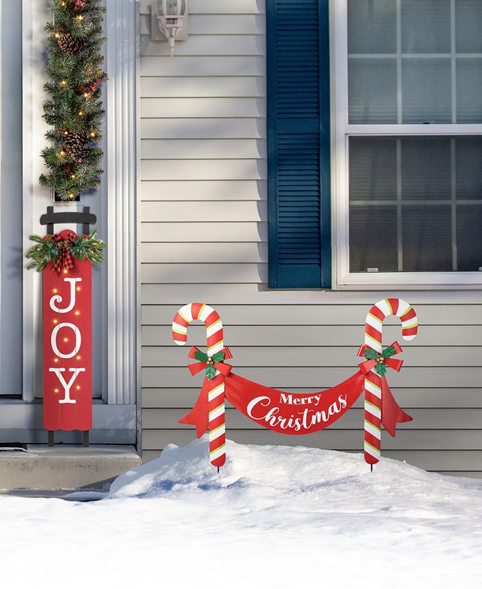 Glitzhome 36"L Christmas Metal "Merry Christmas" Candy Cane Yard Stake