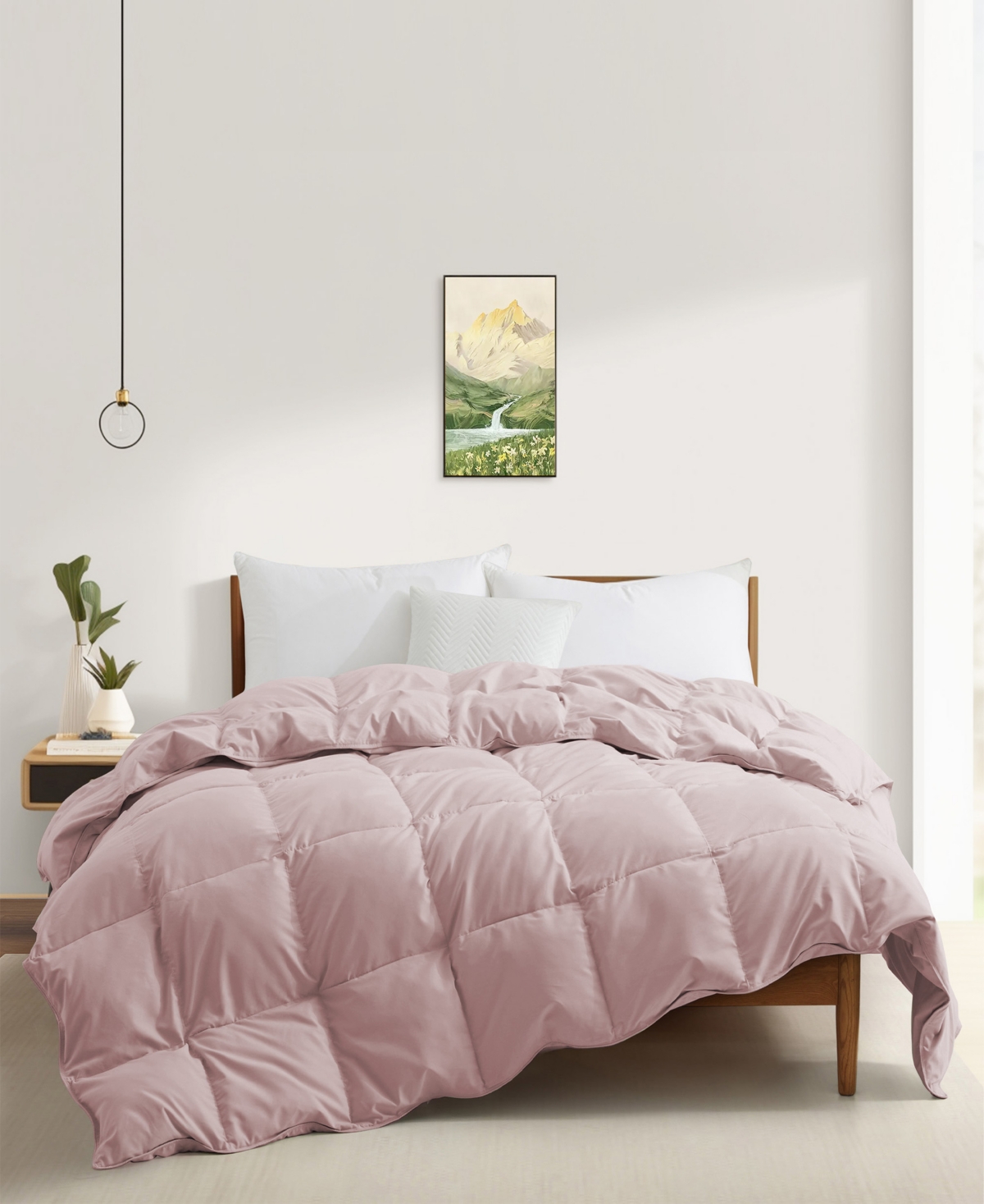 Unikome Lightweight White Goose Down Feather Fiber Comforter, King In Pink