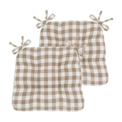 Country Living Gingham Plaid Checkered Country Farmhouse Chair Cushion Pads - 2 Piece