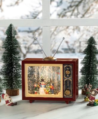 7.5"L Lighted TV with Snowman Waterglobe