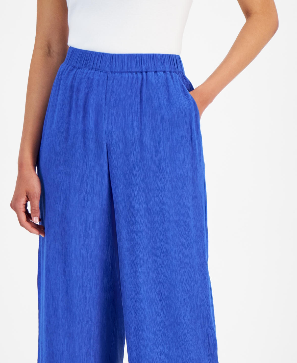 Jm Collection Women's High Rise Solid Plisse Pants, Created for Macy's